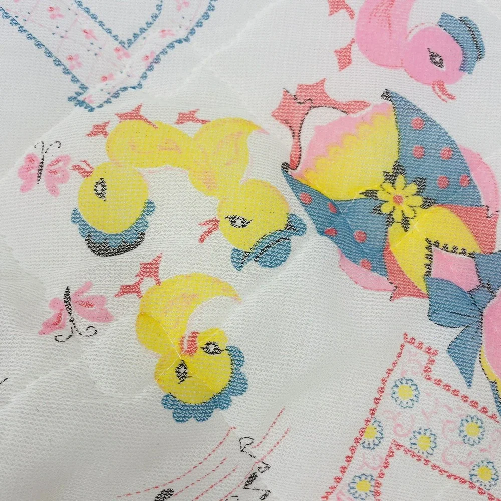Vintage Alphabet Animal Baby Blanket Pink Ruffle Quilted Pastel Nursery RN 21577